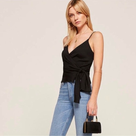 REFORMATION IIona Wrap Top In Black - Picture 2 of 5